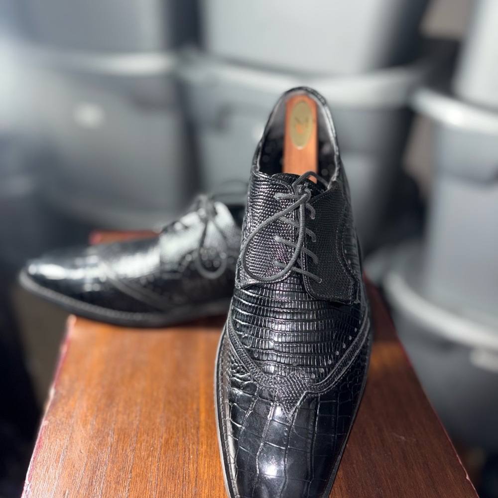 Stacy Adams Black Croc-Embossed Lace-Up 10.5 W Oxfords(125)